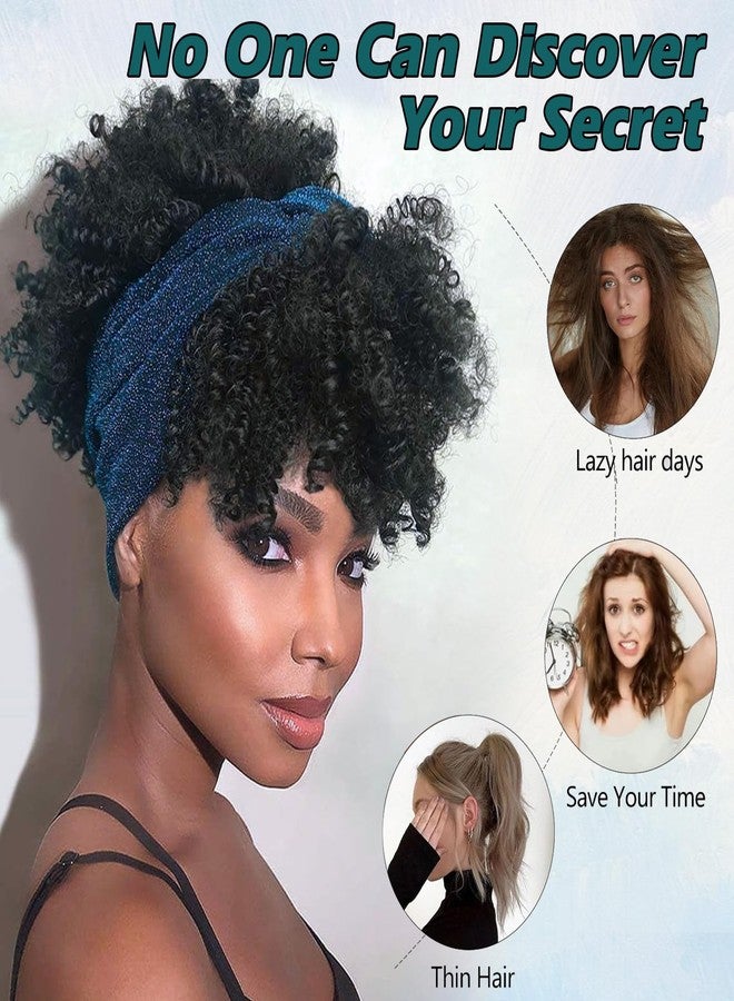 DEYNGS Headband Wig Afro Kinky Headband Wig with Bangs for Women Black Head Wrap 2 in 1 for Women Curly Full Scarf Wigs Synthetic Short Afro Kinky Afro High Puff Wig - Image 5